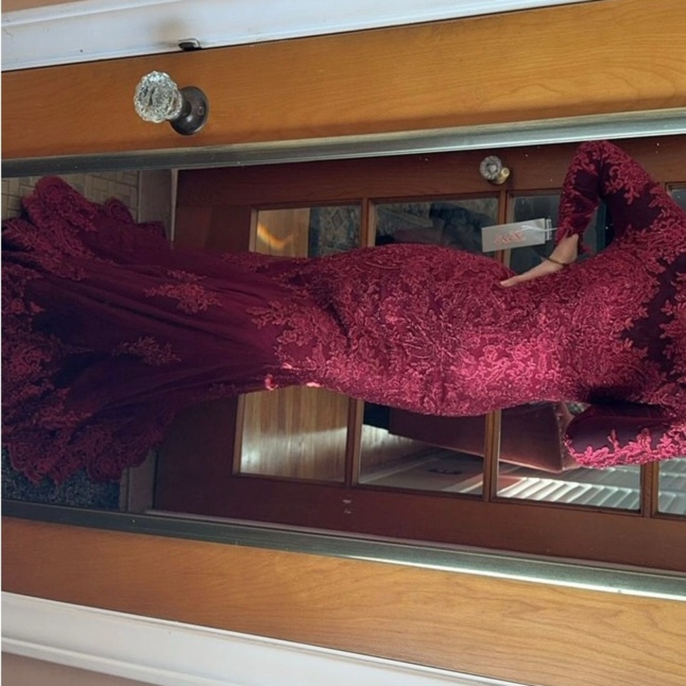 Elegant Red Lace Evening Gown
